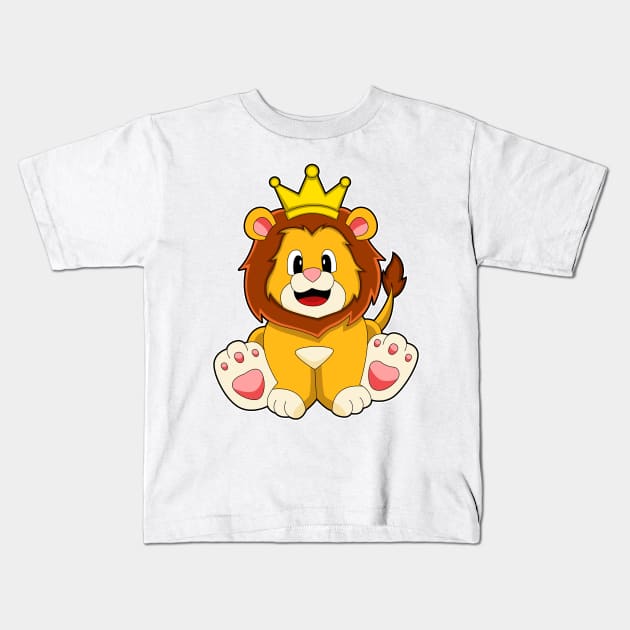 Lion as King with Crown Kids T-Shirt by Markus Schnabel